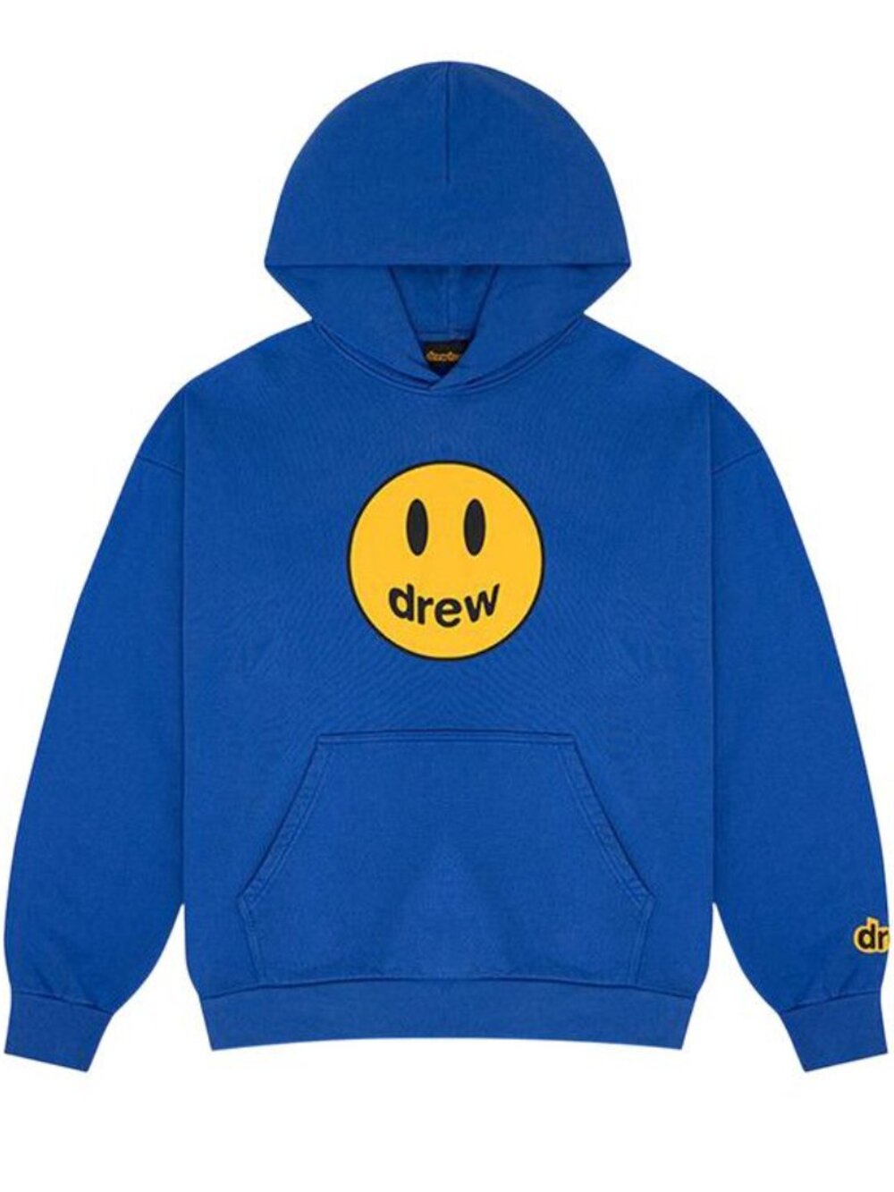 drew house Men's Blue Crewneck Hoodie with Yellow Smile Logo